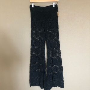 Nightcap black crochet bell bottom pants